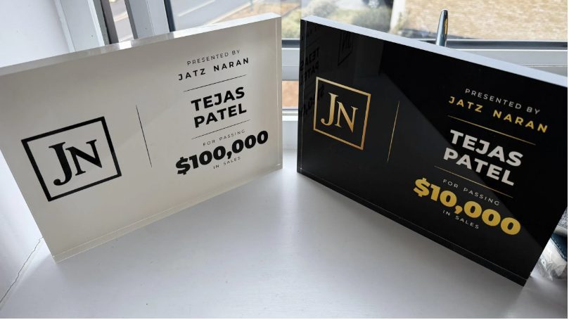 Tejas Patel's awards for passing $10,000 and $100,000 in sales