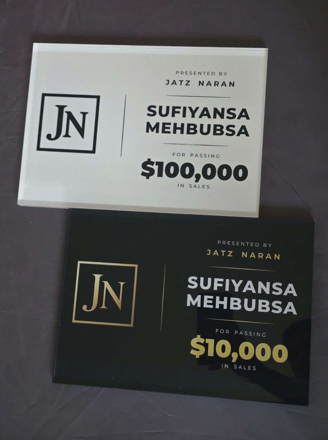 Sufiyansa Mehbubsa's $10,000 and $100,000 sales awards
