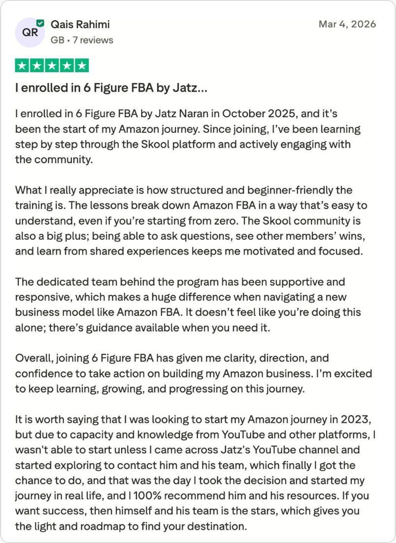 5-star Trustpilot review from Qais Rahimi