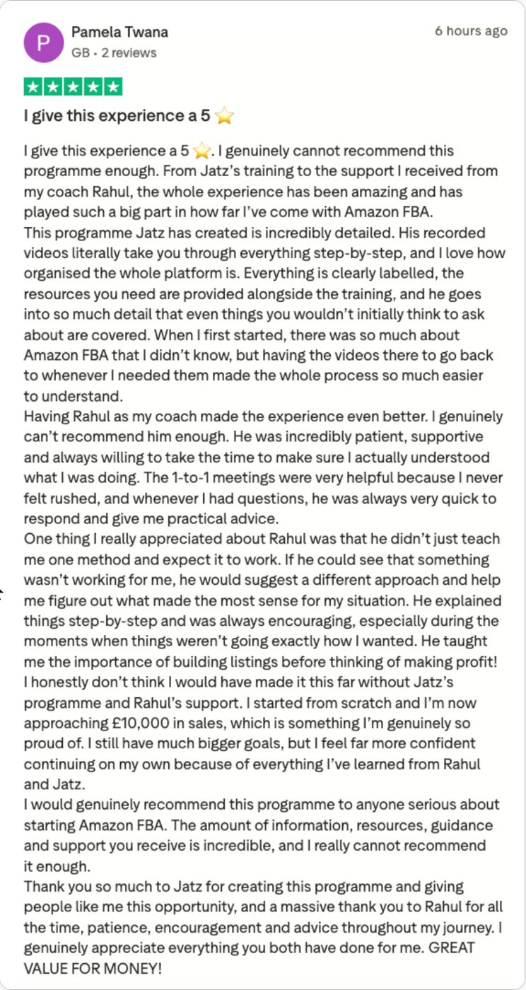 5-star Trustpilot review from Pamela Twana