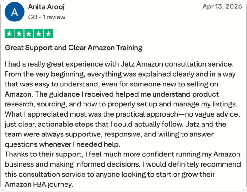 5-star Trustpilot review from Anita Arooj