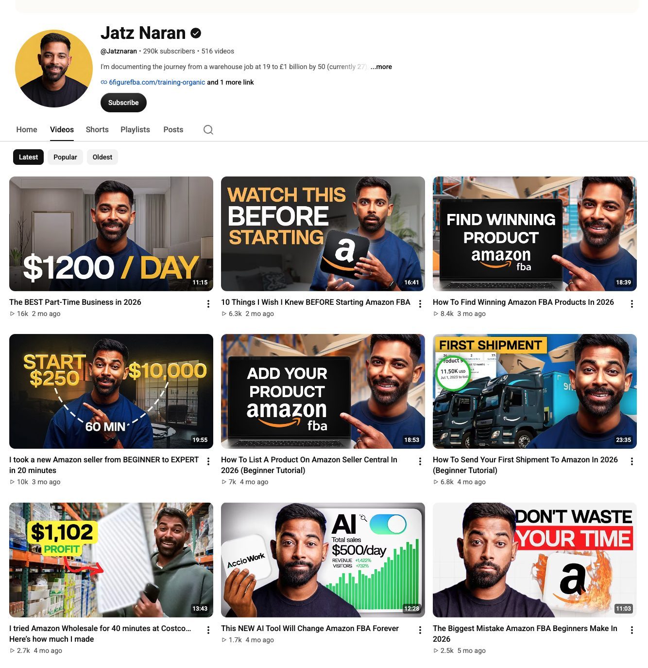 Jatz Naran YouTube channel, 290k subscribers